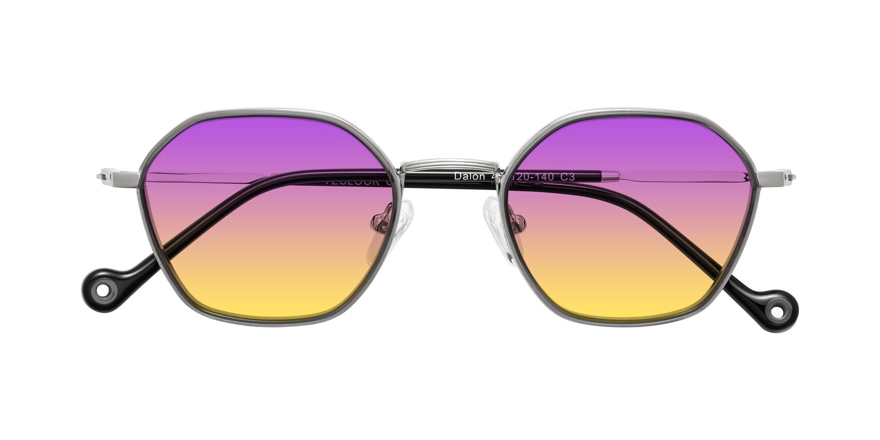 Folded Front of Dalon in Gray/Silver with Purple / Yellow Gradient Lenses