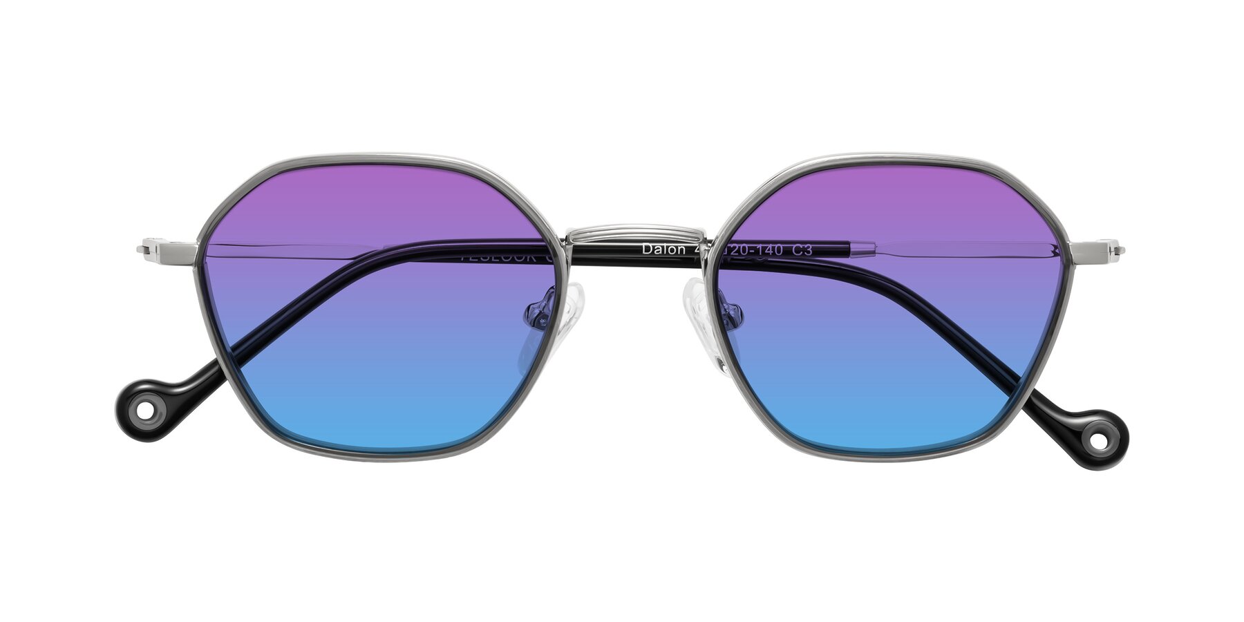 Folded Front of Dalon in Gray/Silver with Purple / Blue Gradient Lenses