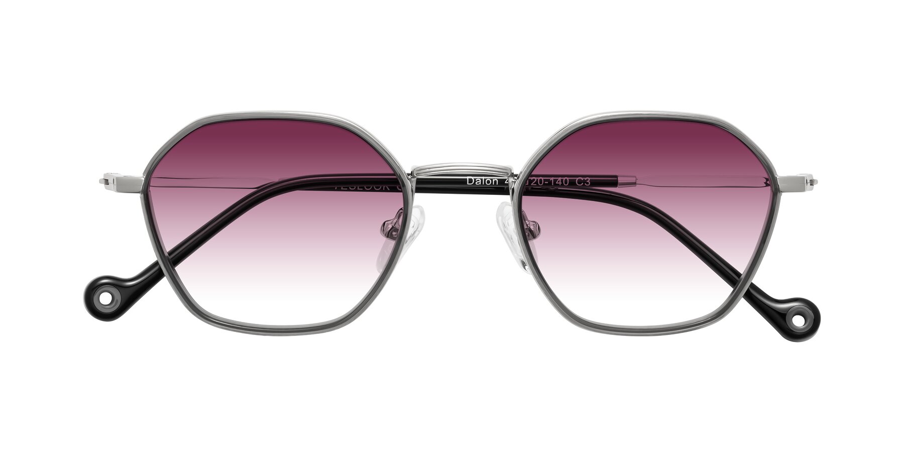 Folded Front of Dalon in Gray/Silver with Wine Gradient Lenses