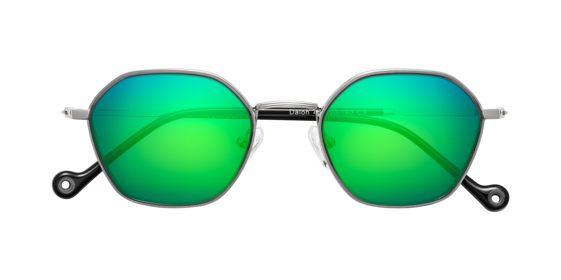 Folded Front of Dalon in Gray/Silver with Green Mirrored Lenses