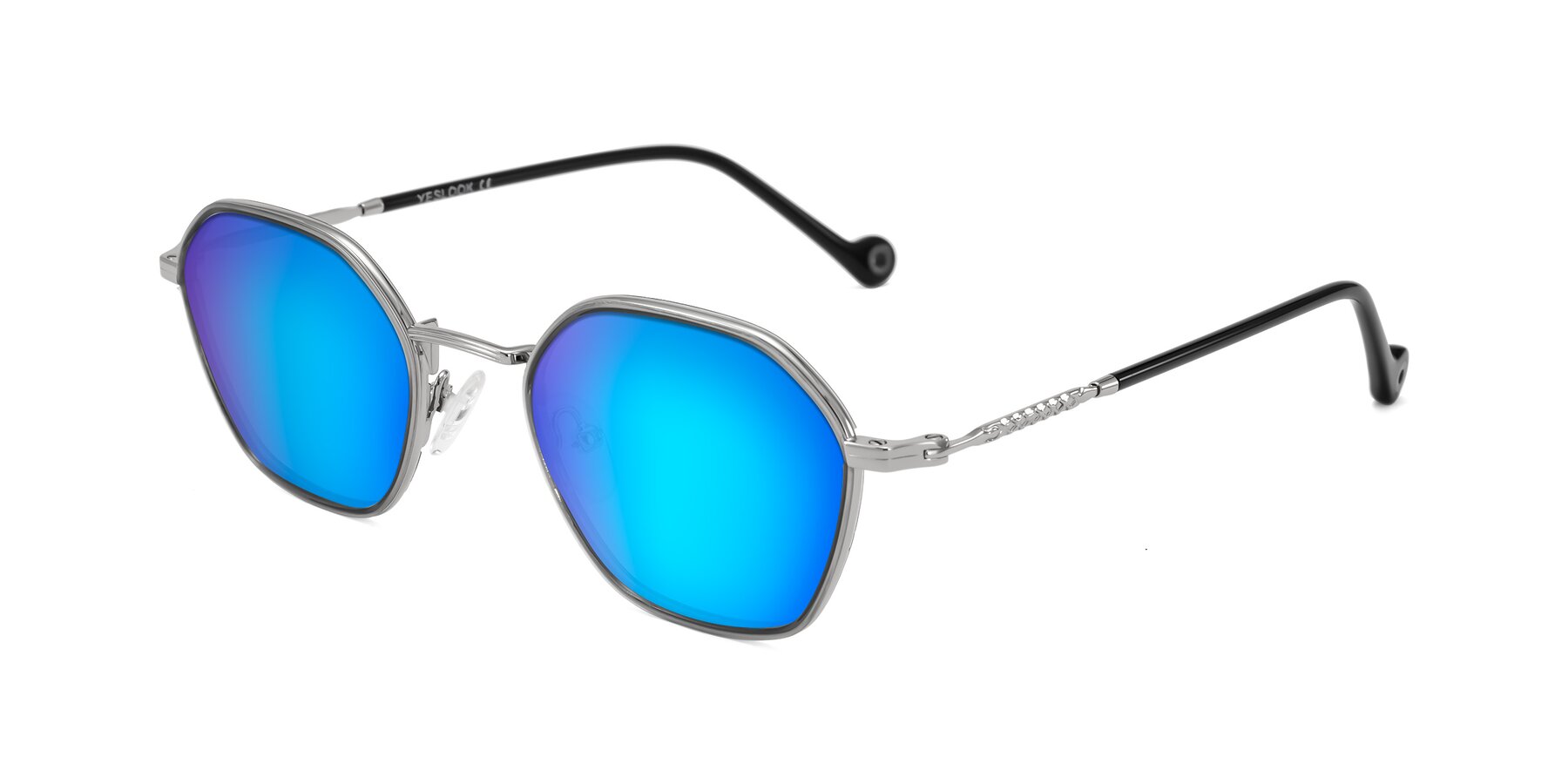 Angle of Dalon in Gray/Silver with Blue Mirrored Lenses