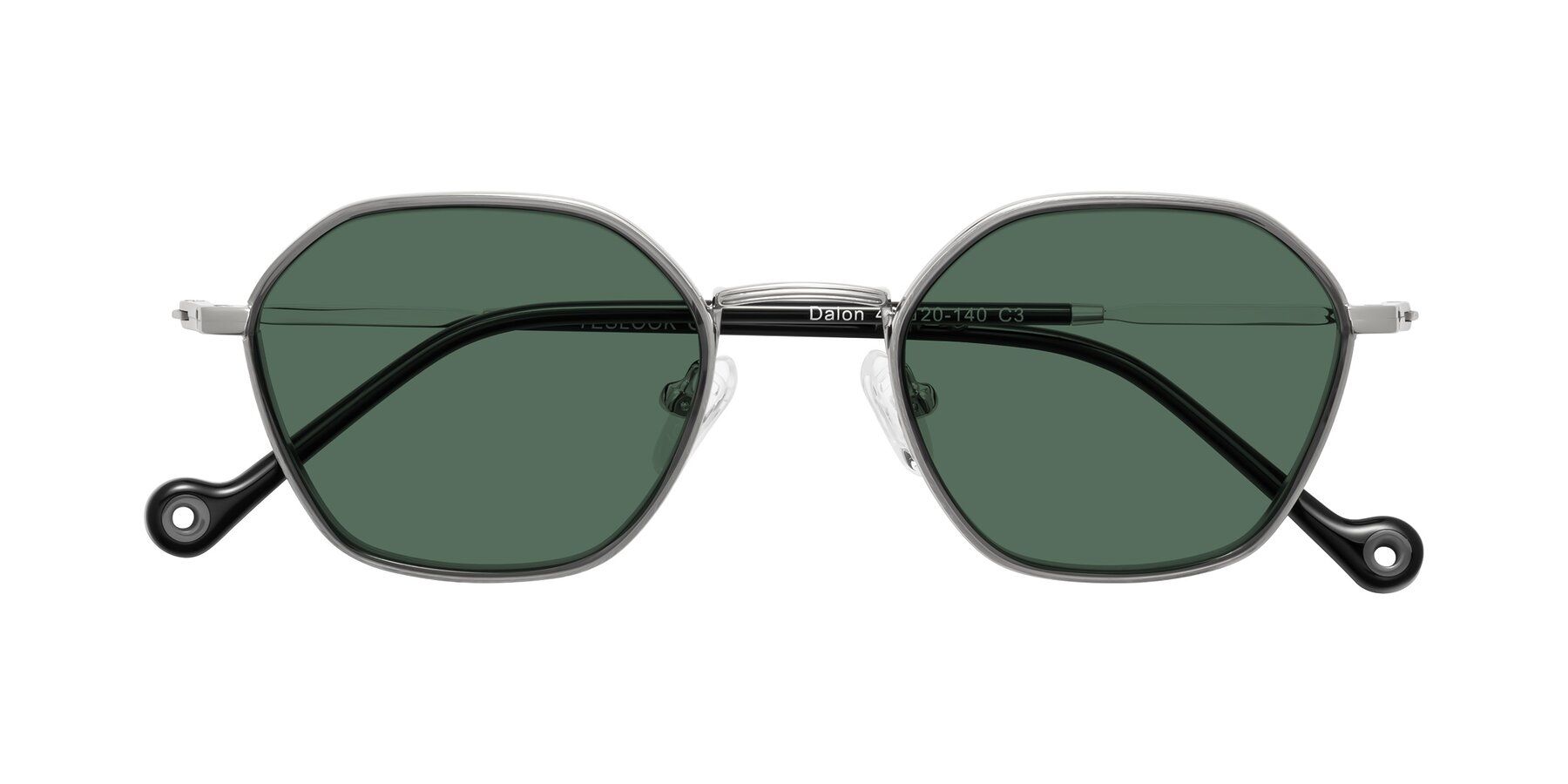 Folded Front of Dalon in Gray/Silver with Green Polarized Lenses