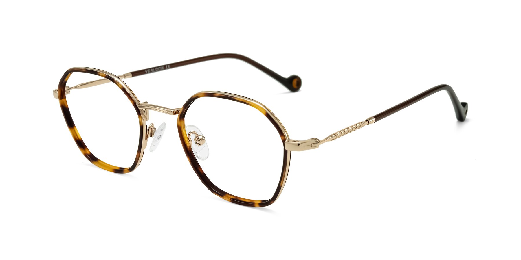 Angle of Dalon in Leopard-Print/Gold with Clear Eyeglass Lenses