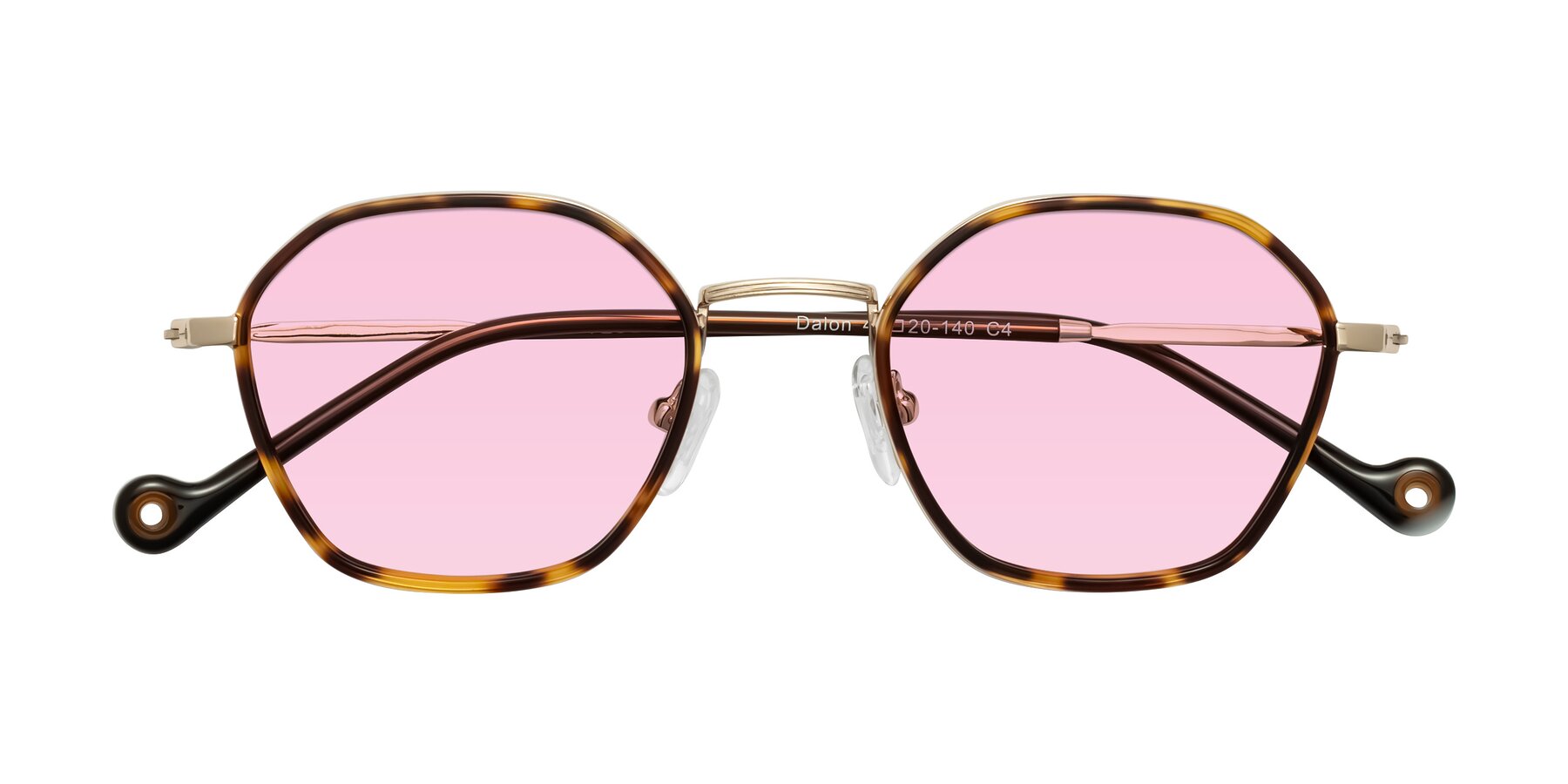 Folded Front of Dalon in Leopard-Print/Gold with Light Pink Tinted Lenses
