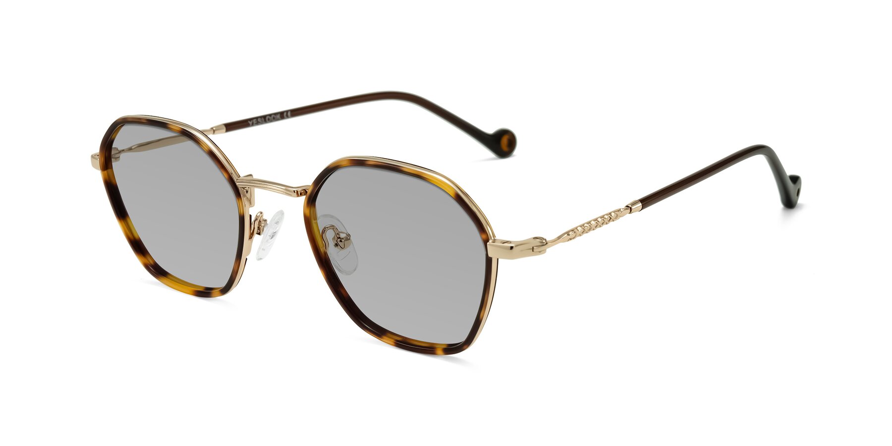 Angle of Dalon in Leopard-Print/Gold with Light Gray Tinted Lenses