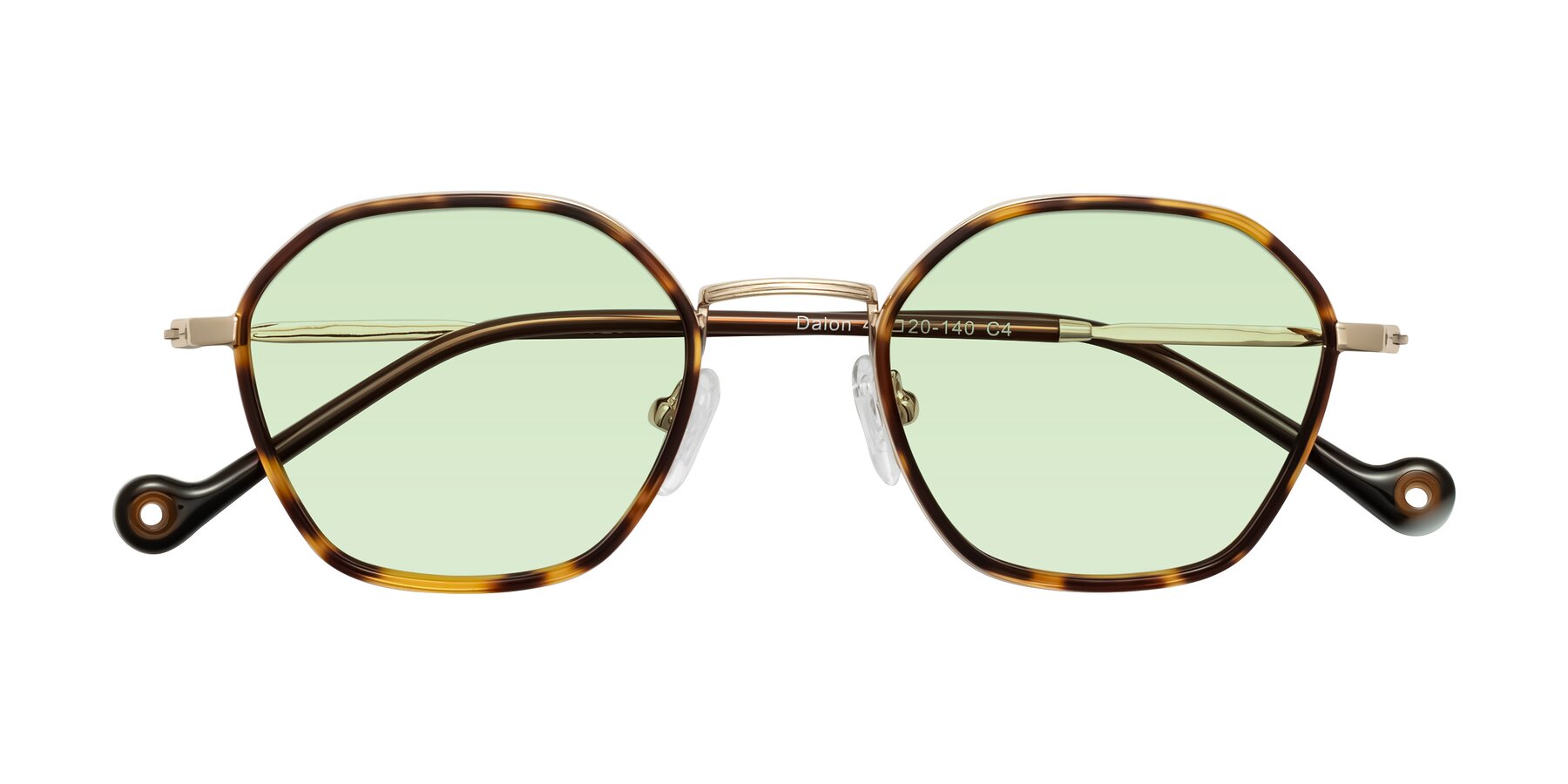 Folded Front of Dalon in Leopard-Print/Gold with Light Green Tinted Lenses