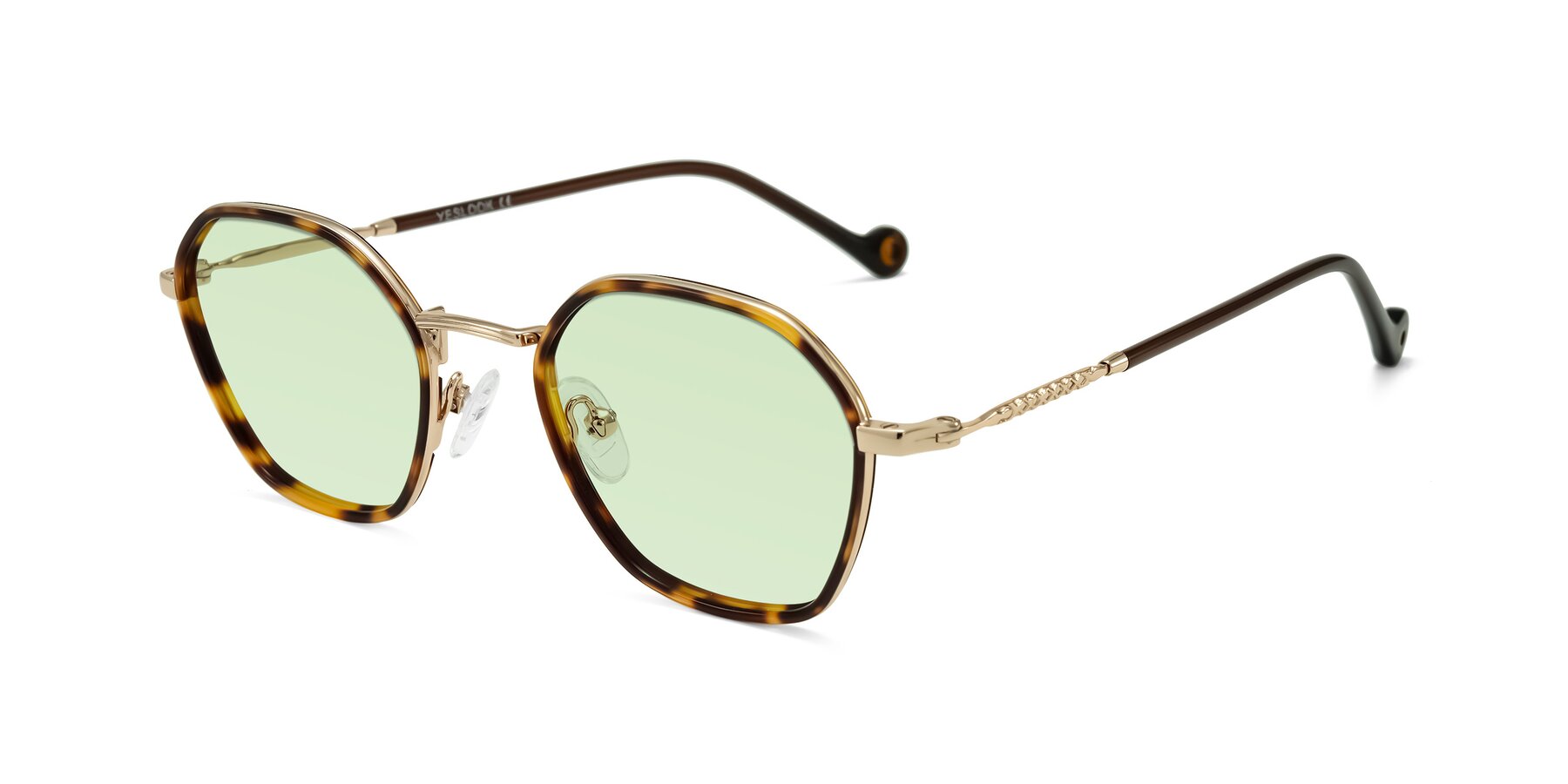 Angle of Dalon in Leopard-Print/Gold with Light Green Tinted Lenses
