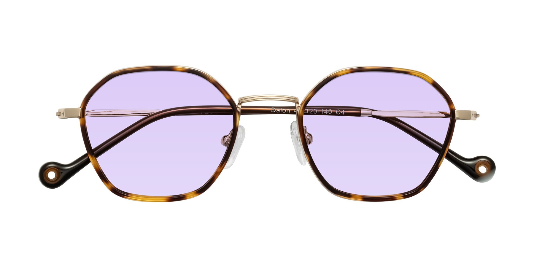 Folded Front of Dalon in Leopard-Print/Gold with Light Purple Tinted Lenses