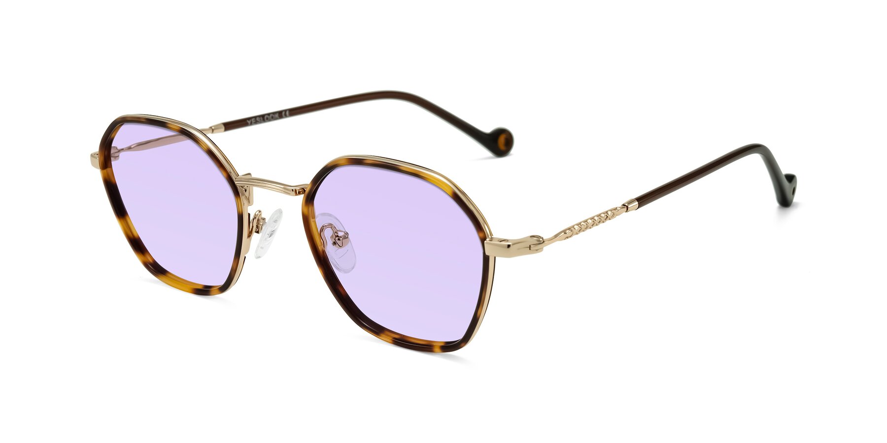 Angle of Dalon in Leopard-Print/Gold with Light Purple Tinted Lenses