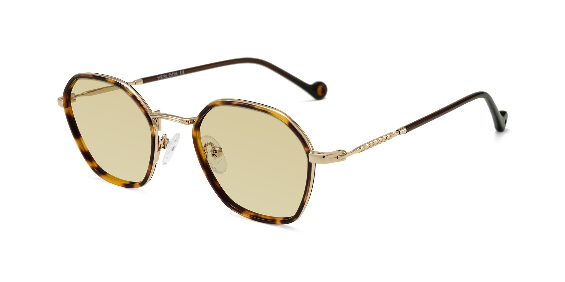 Angle of Dalon in Leopard-Print/Gold with Light Champagne Tinted Lenses