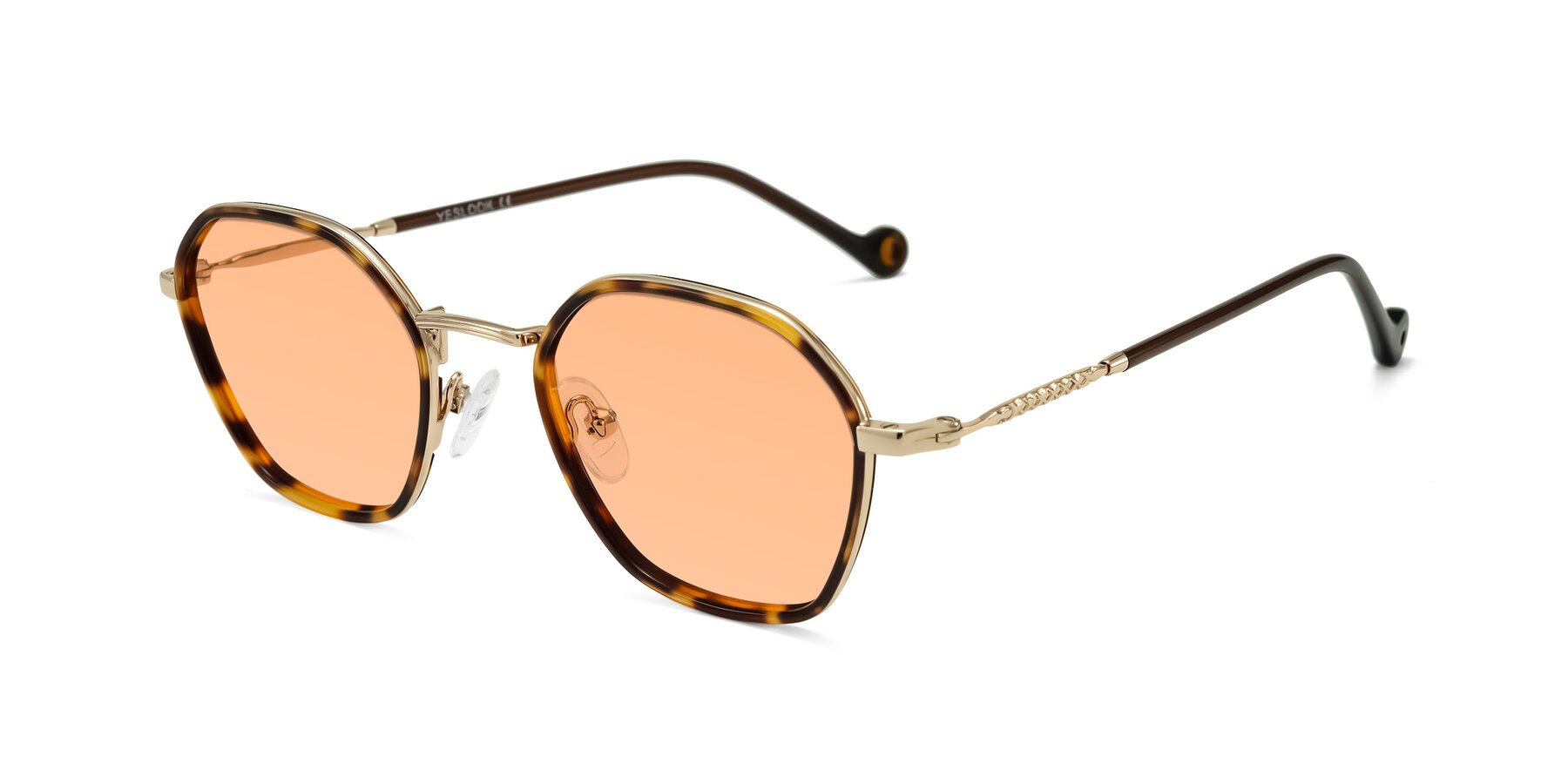 Angle of Dalon in Leopard-Print/Gold with Light Orange Tinted Lenses