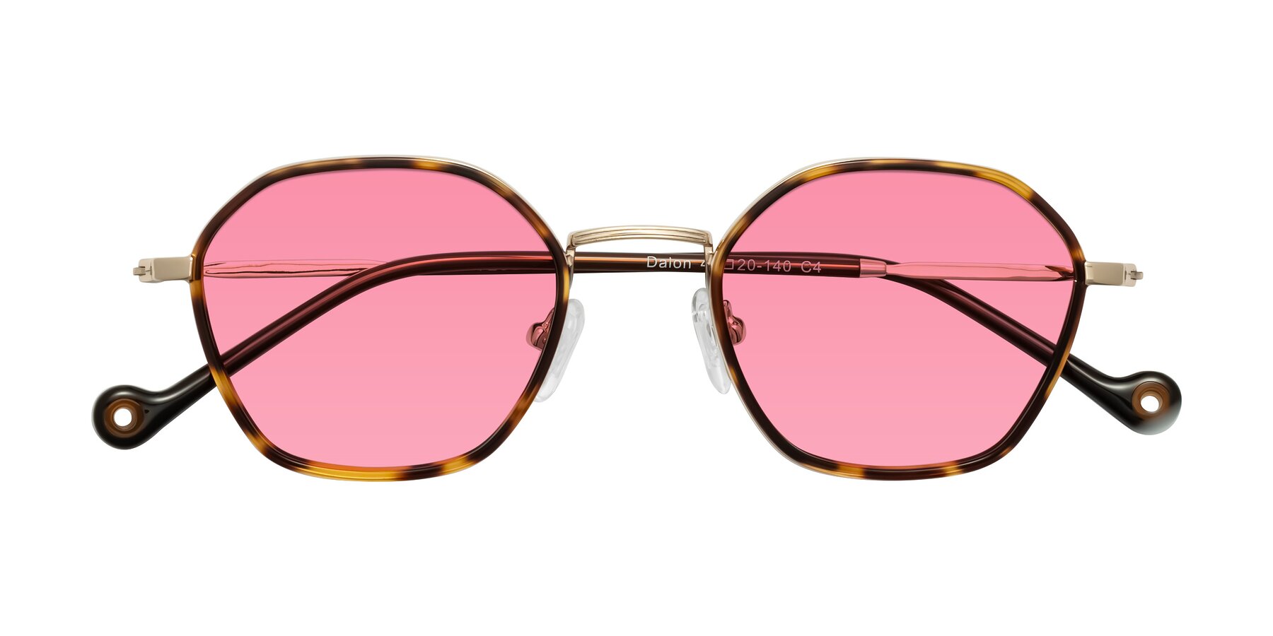 Folded Front of Dalon in Leopard-Print/Gold with Pink Tinted Lenses
