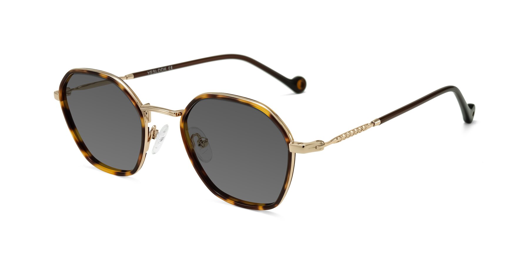 Angle of Dalon in Leopard-Print/Gold with Medium Gray Tinted Lenses
