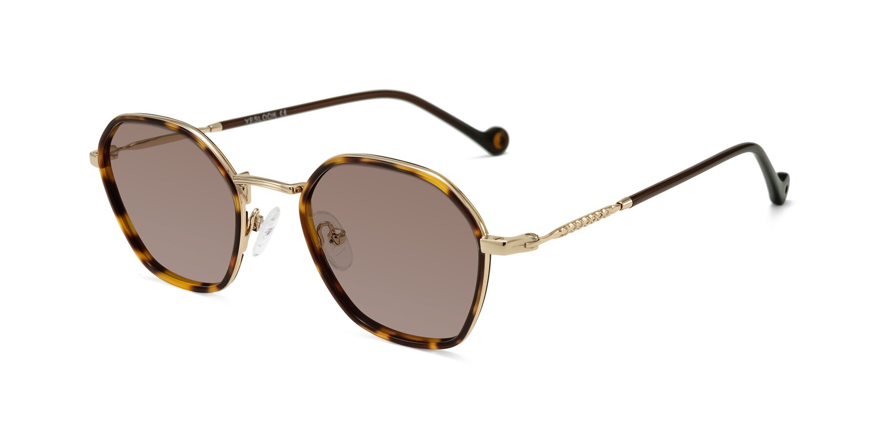 Angle of Dalon in Leopard-Print/Gold with Medium Brown Tinted Lenses