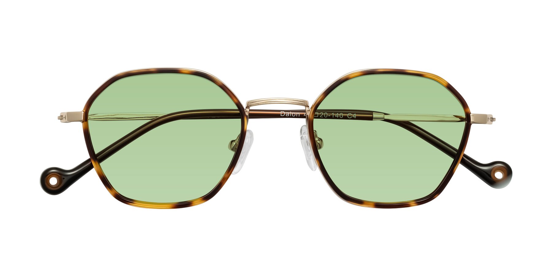 Folded Front of Dalon in Leopard-Print/Gold with Medium Green Tinted Lenses