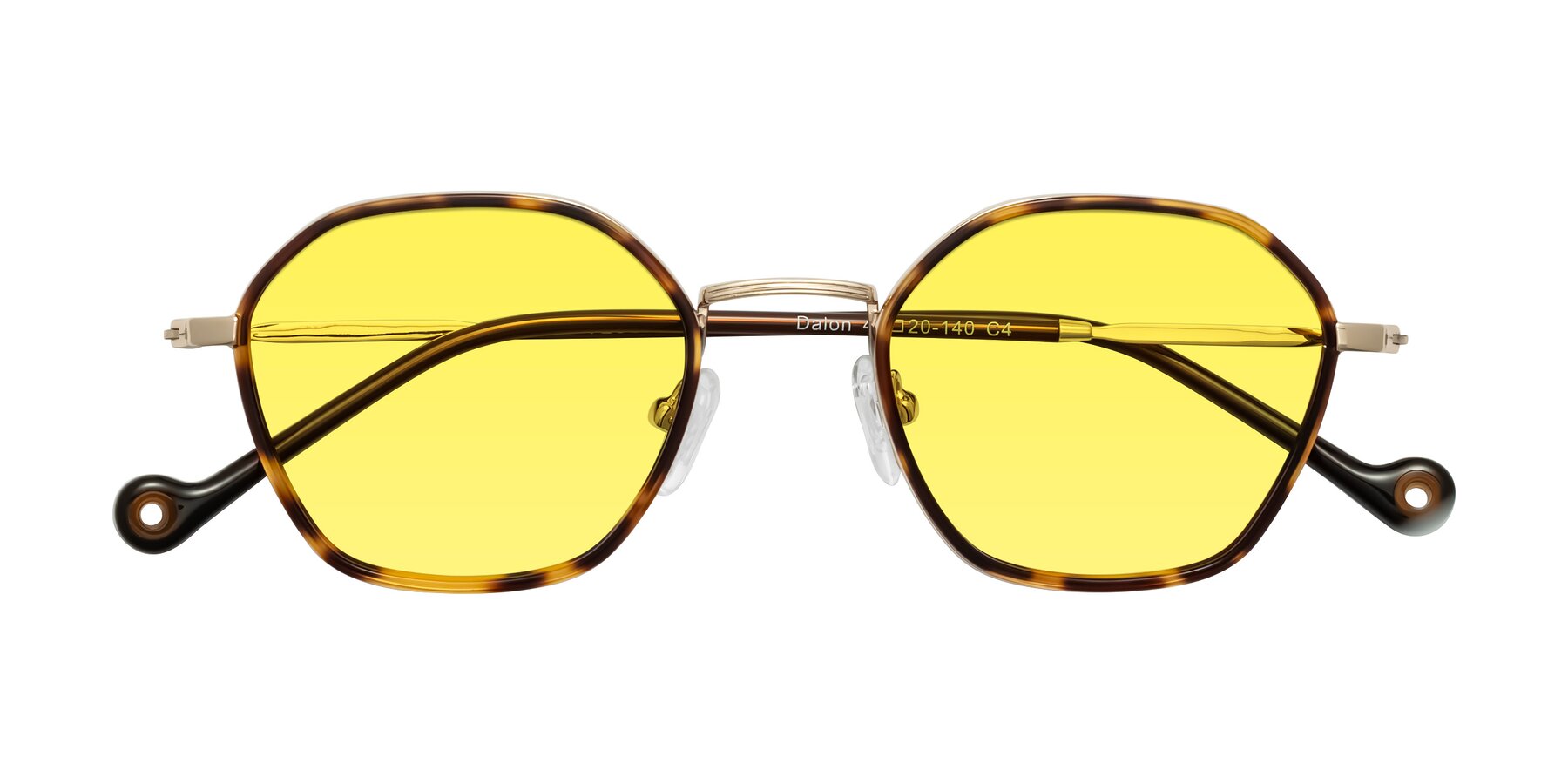 Folded Front of Dalon in Leopard-Print/Gold with Medium Yellow Tinted Lenses