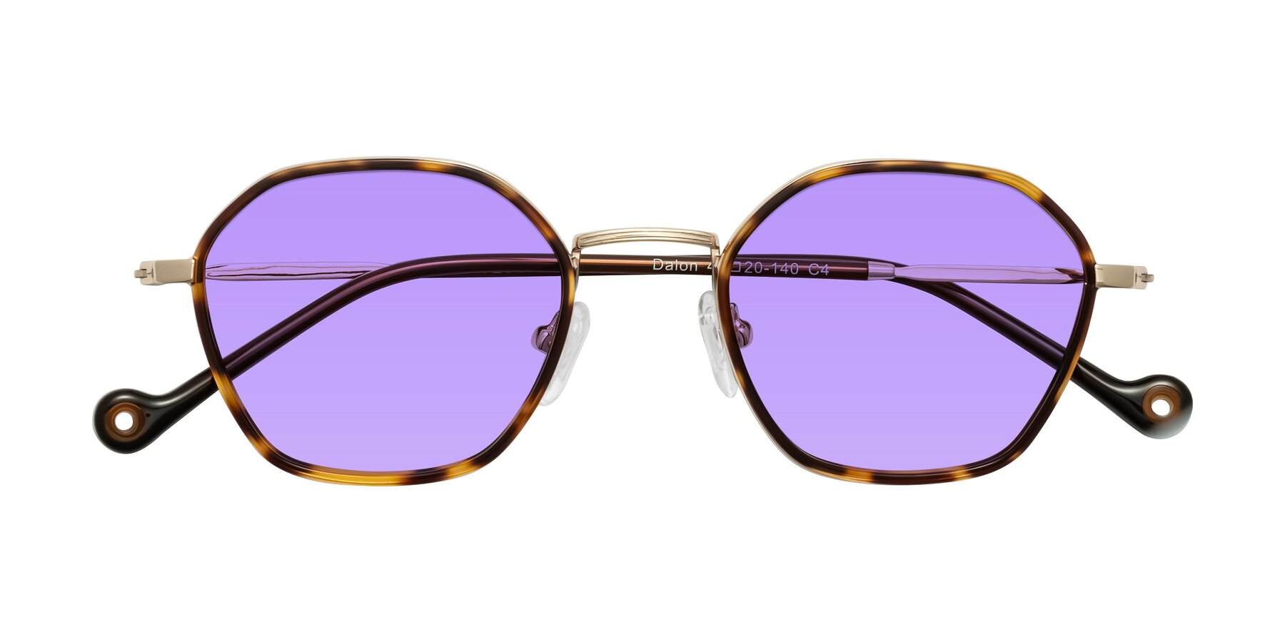 Folded Front of Dalon in Leopard-Print/Gold with Medium Purple Tinted Lenses