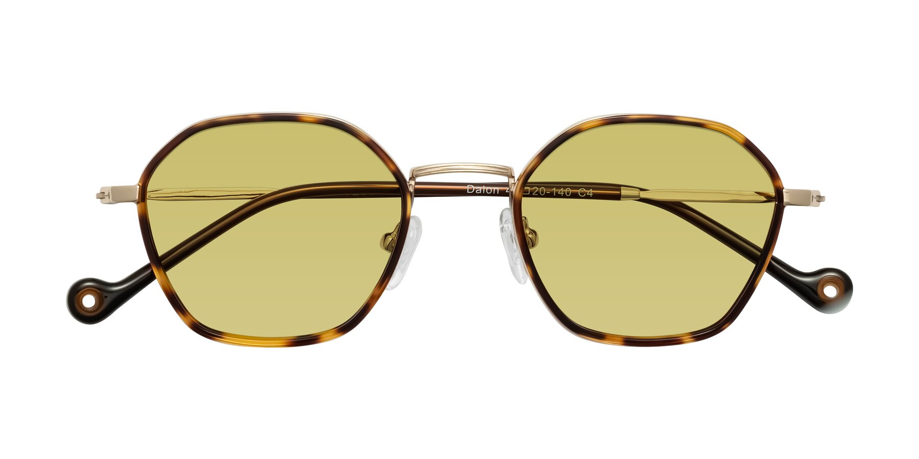 Folded Front of Dalon in Leopard-Print/Gold with Medium Champagne Tinted Lenses