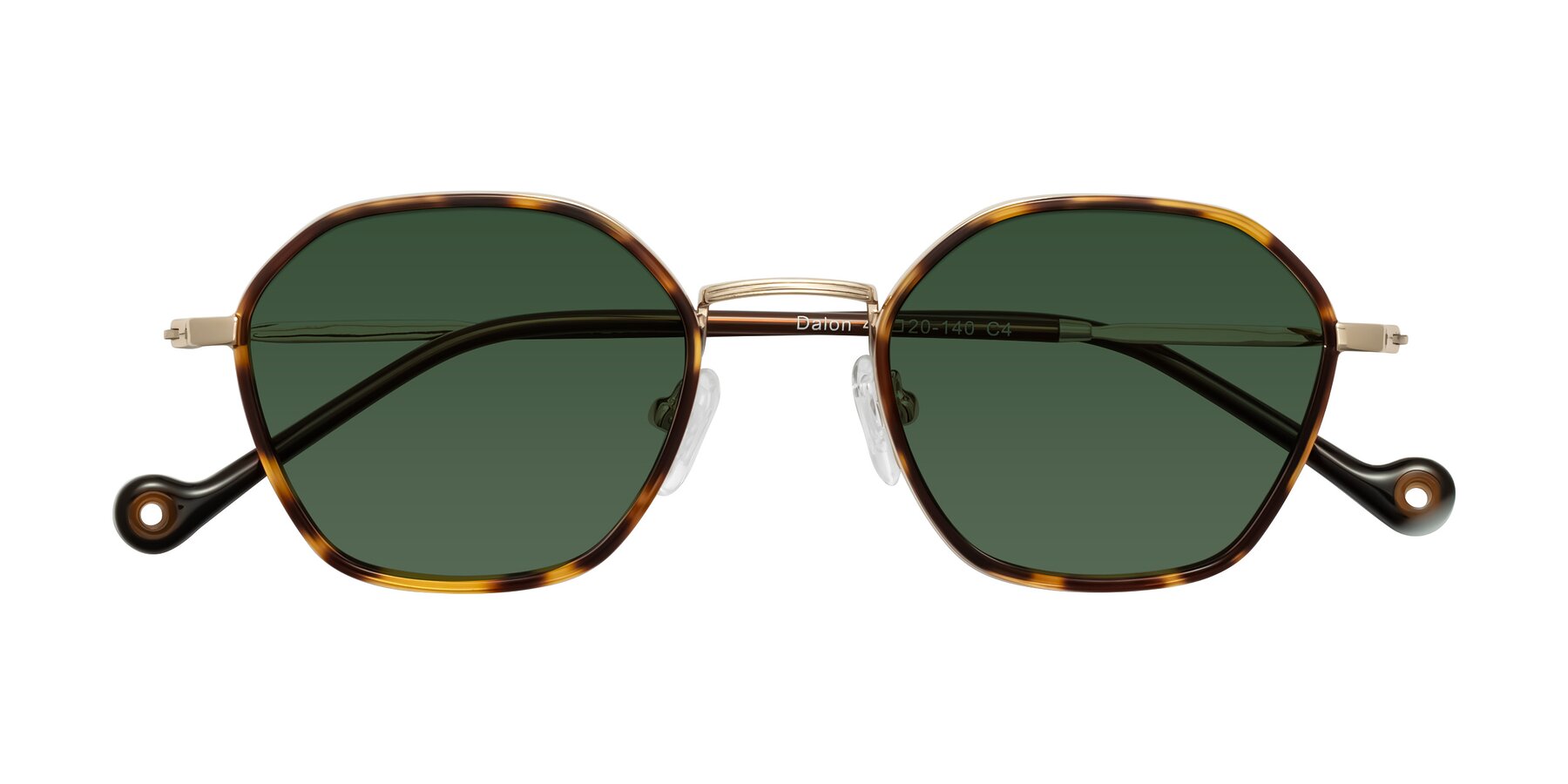 Folded Front of Dalon in Leopard-Print/Gold with Green Tinted Lenses
