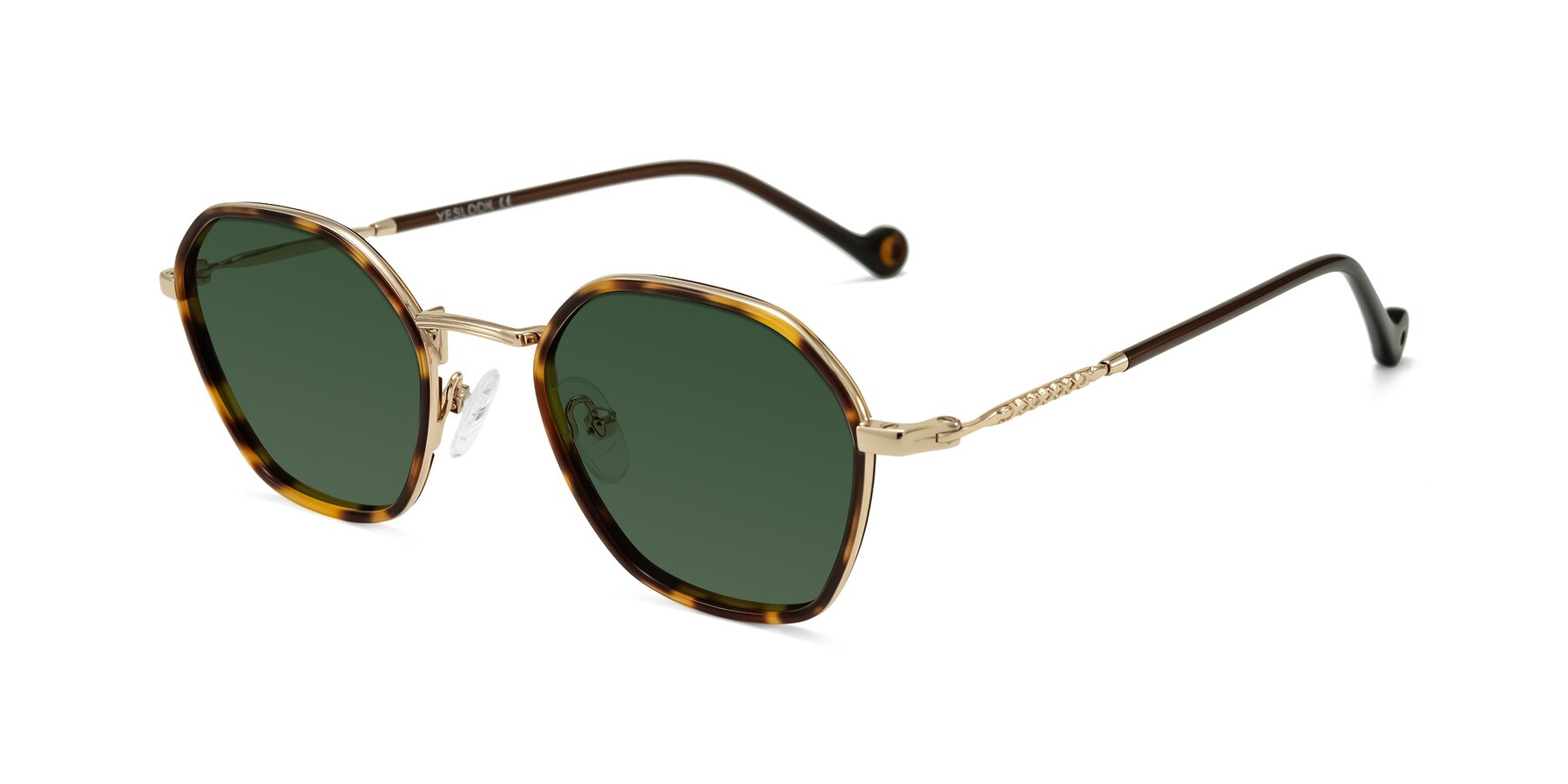 Angle of Dalon in Leopard-Print/Gold with Green Tinted Lenses