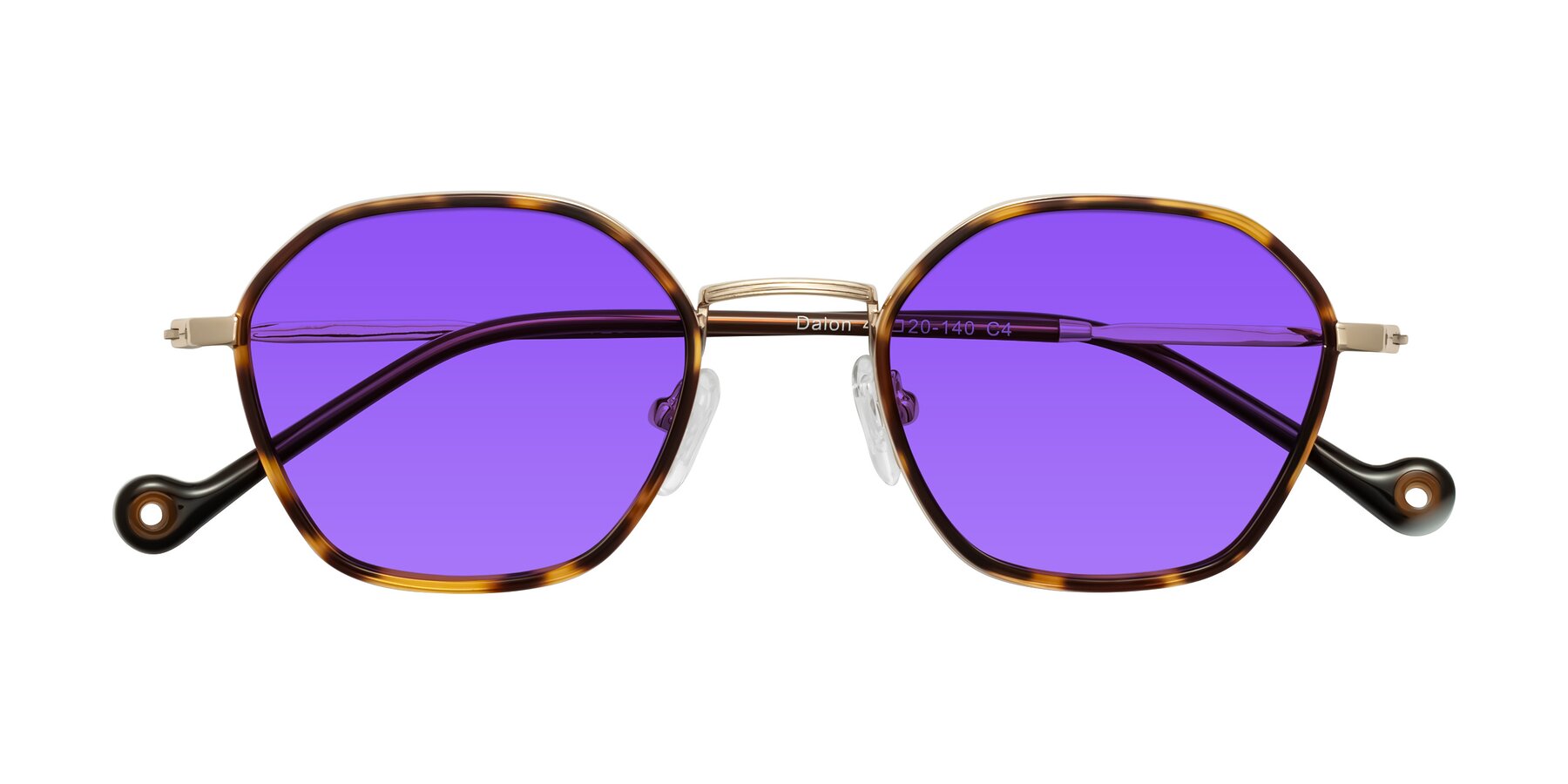 Folded Front of Dalon in Leopard-Print/Gold with Purple Tinted Lenses
