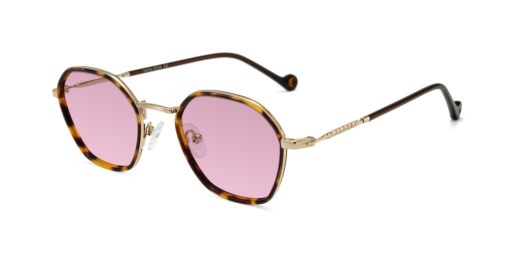 Angle of Dalon in Leopard-Print/Gold with Light Wine Tinted Lenses