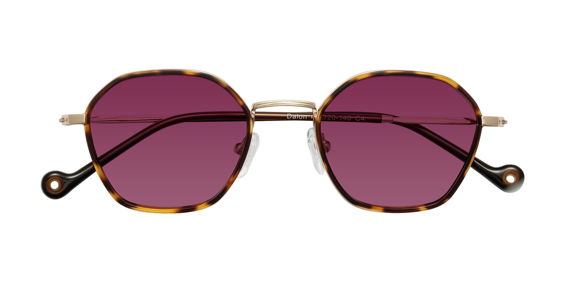 Folded Front of Dalon in Leopard-Print/Gold with Wine Tinted Lenses