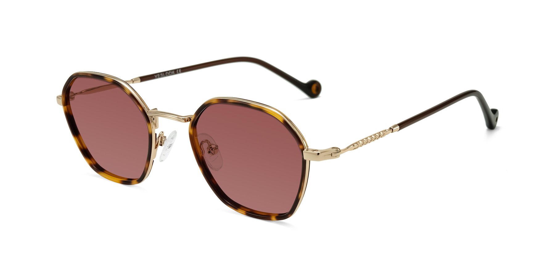 Angle of Dalon in Leopard-Print/Gold with Garnet Tinted Lenses