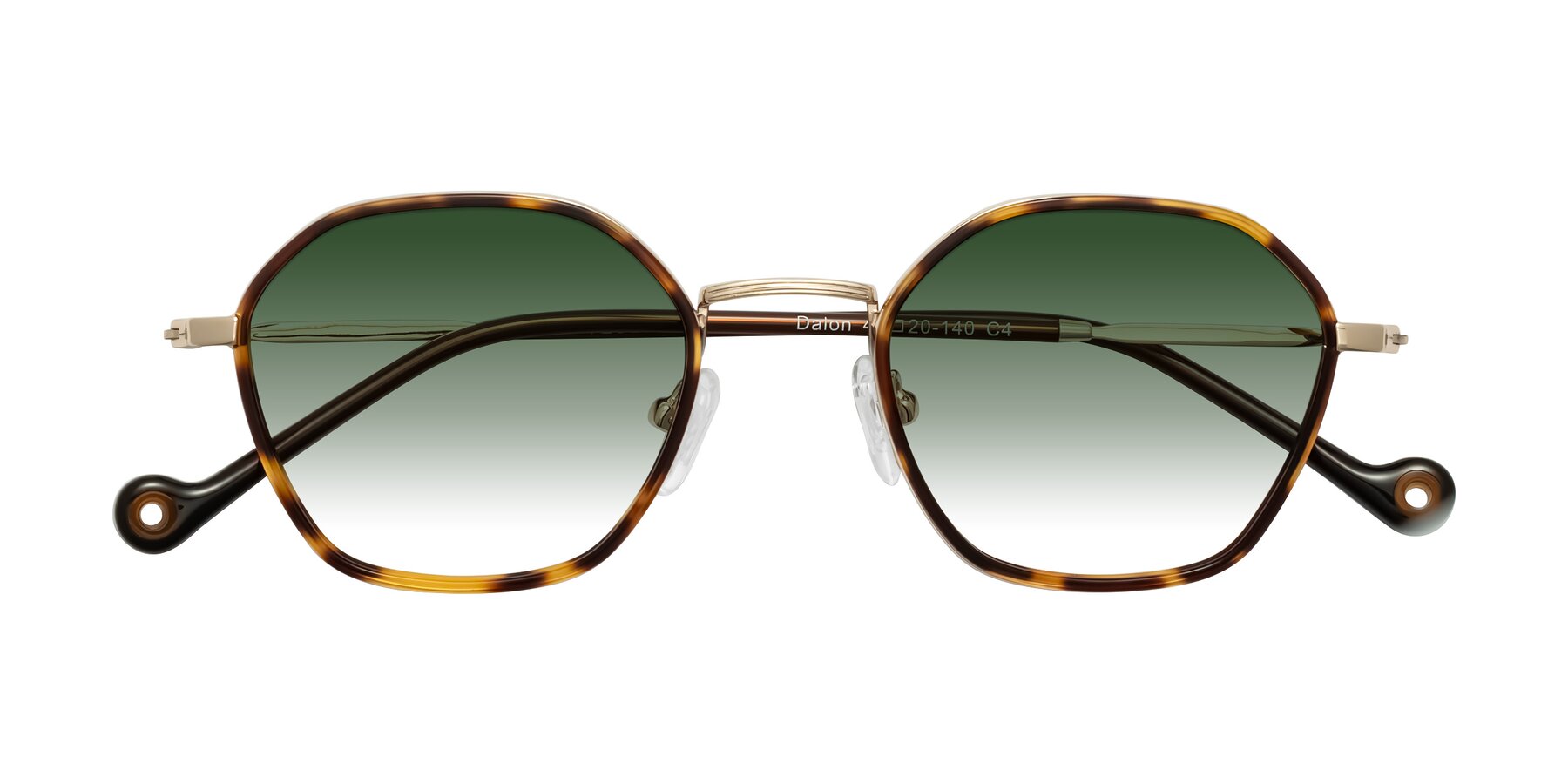 Folded Front of Dalon in Leopard-Print/Gold with Green Gradient Lenses