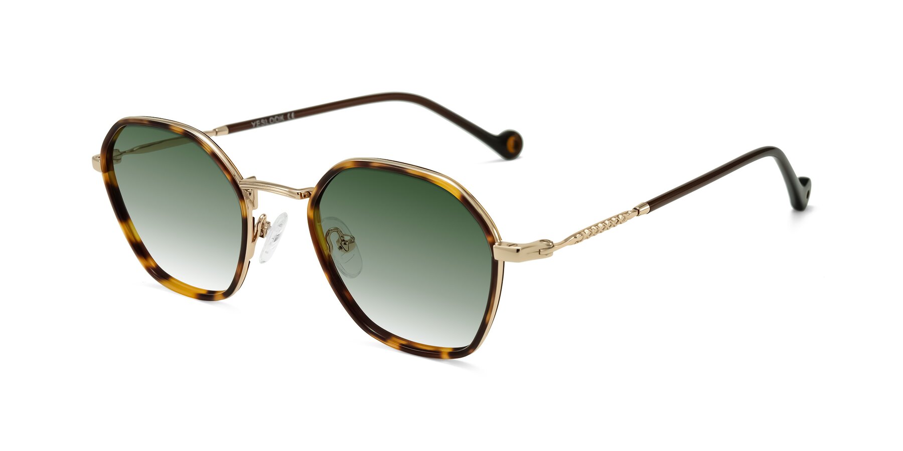Angle of Dalon in Leopard-Print/Gold with Green Gradient Lenses