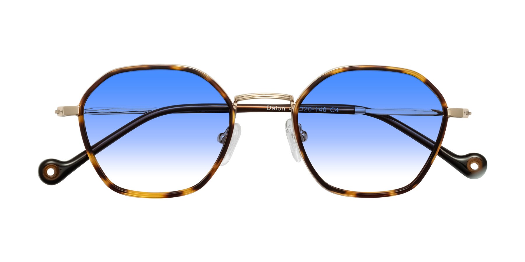Folded Front of Dalon in Leopard-Print/Gold with Blue Gradient Lenses
