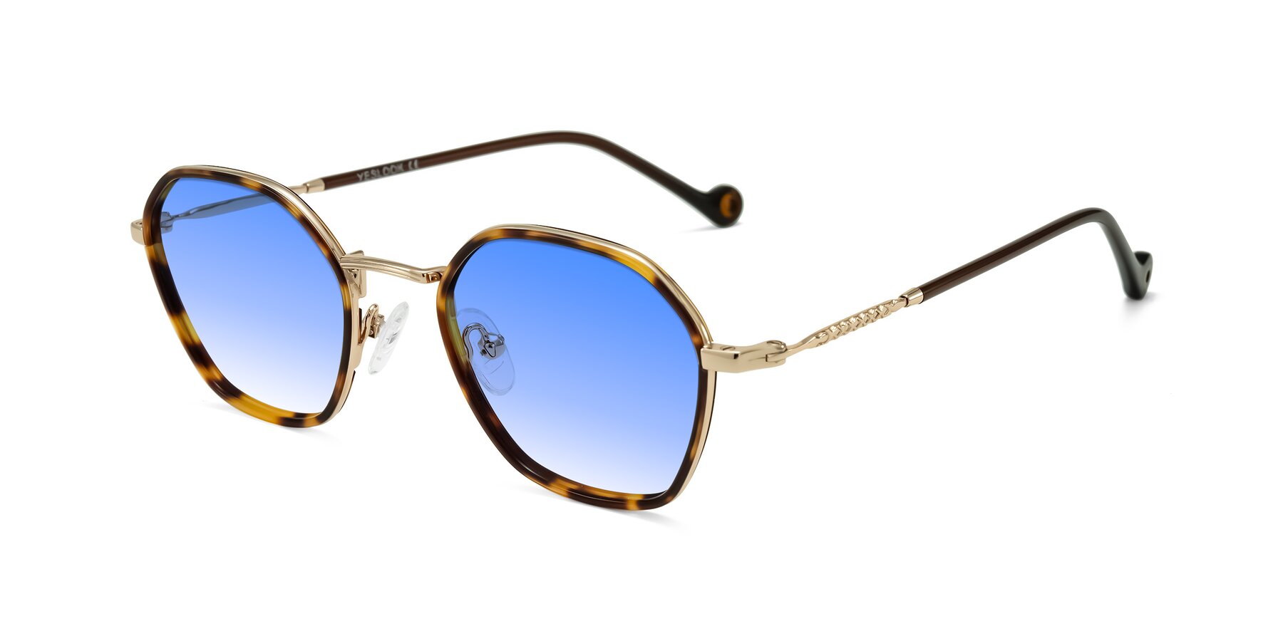 Angle of Dalon in Leopard-Print/Gold with Blue Gradient Lenses