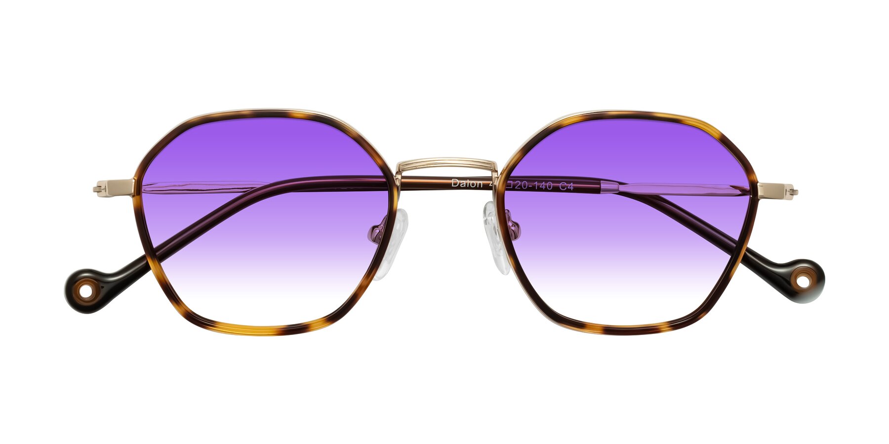Folded Front of Dalon in Leopard-Print/Gold with Purple Gradient Lenses