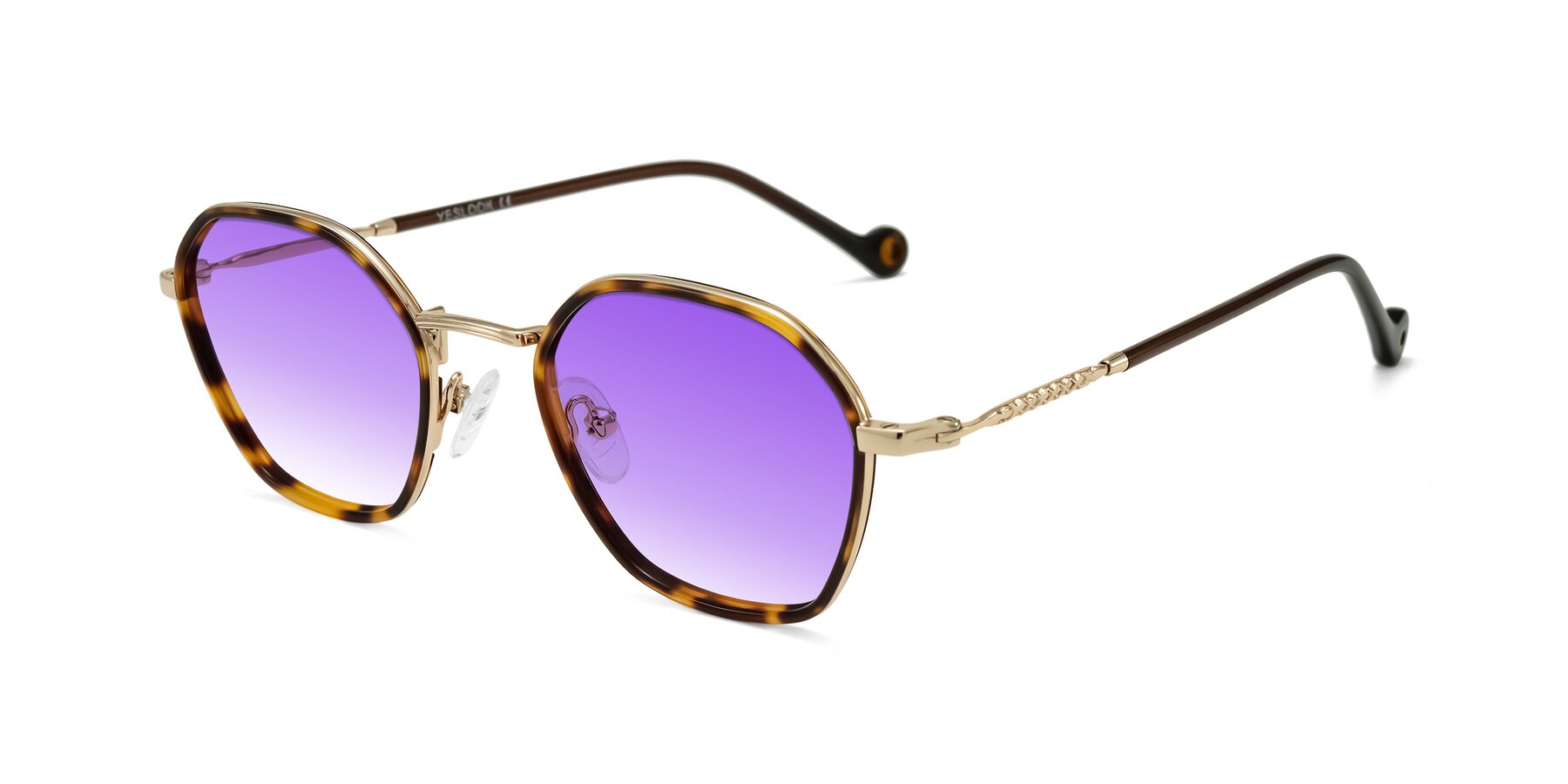 Angle of Dalon in Leopard-Print/Gold with Purple Gradient Lenses