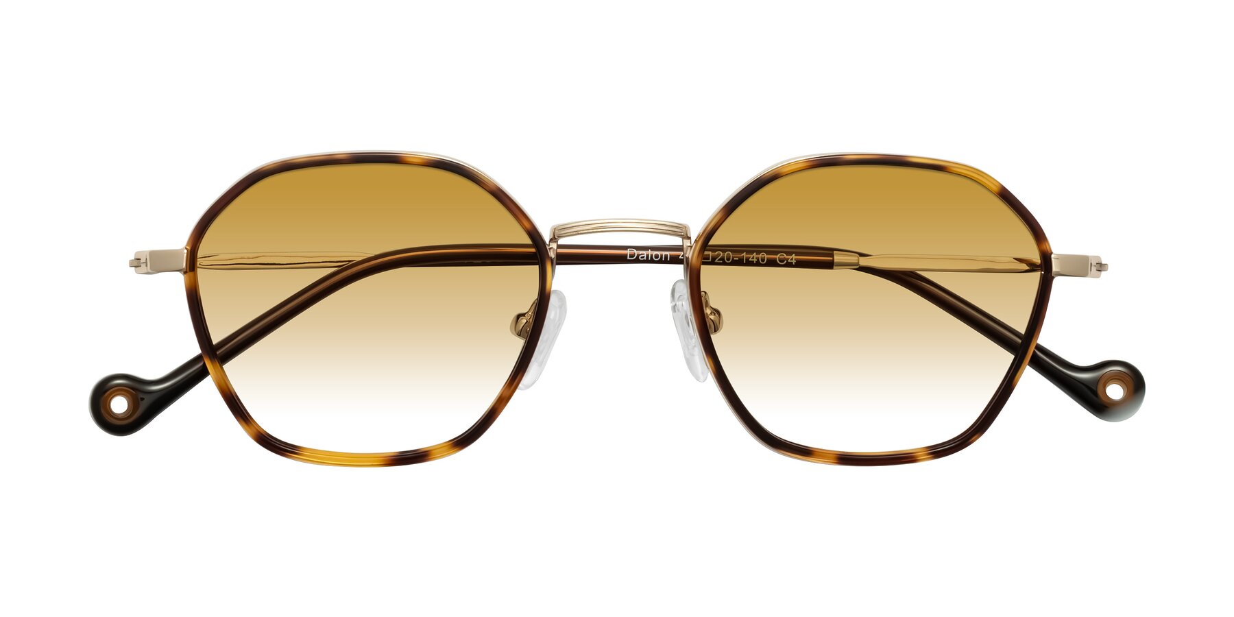 Folded Front of Dalon in Leopard-Print/Gold with Champagne Gradient Lenses