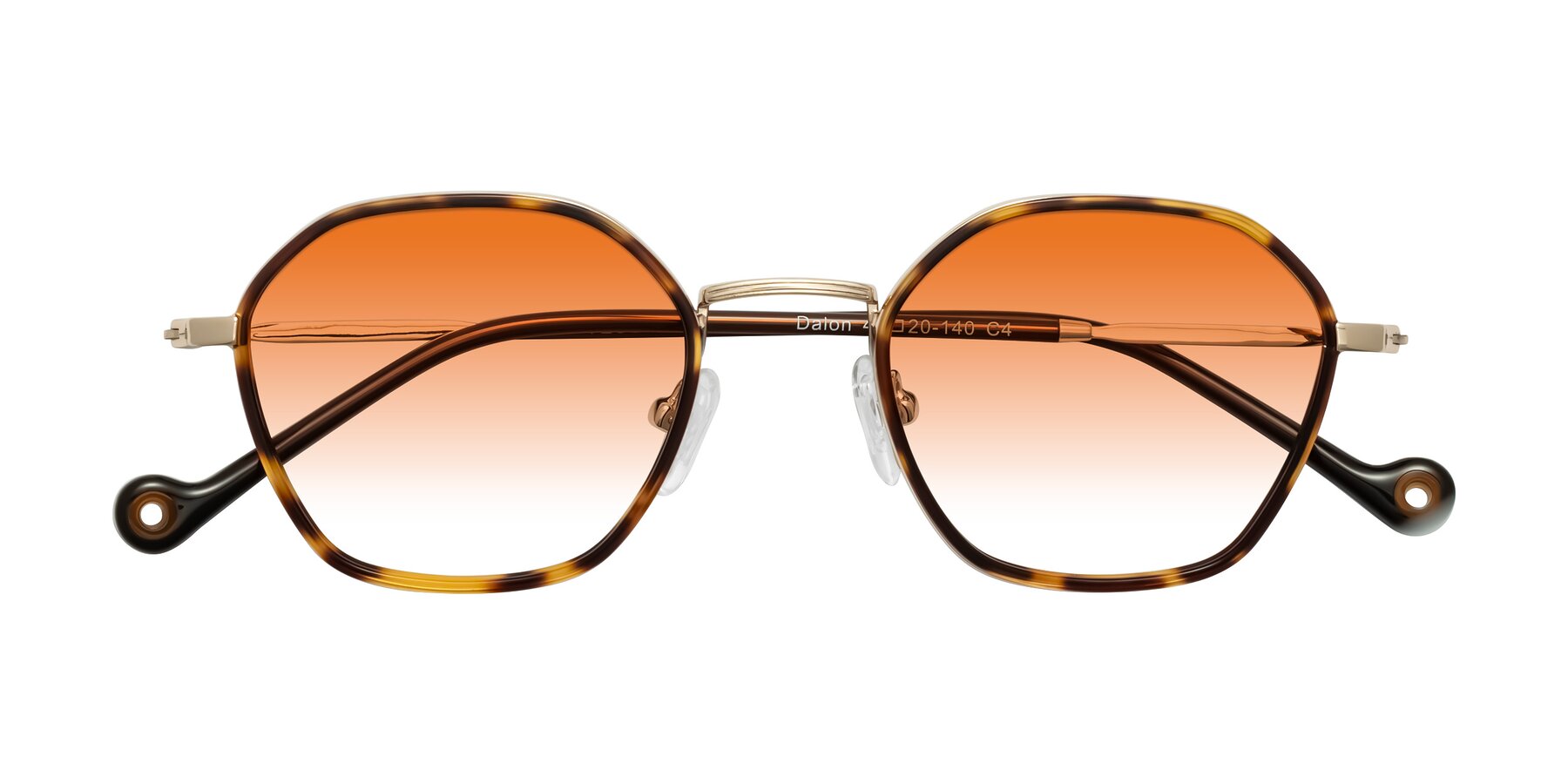 Folded Front of Dalon in Leopard-Print/Gold with Orange Gradient Lenses