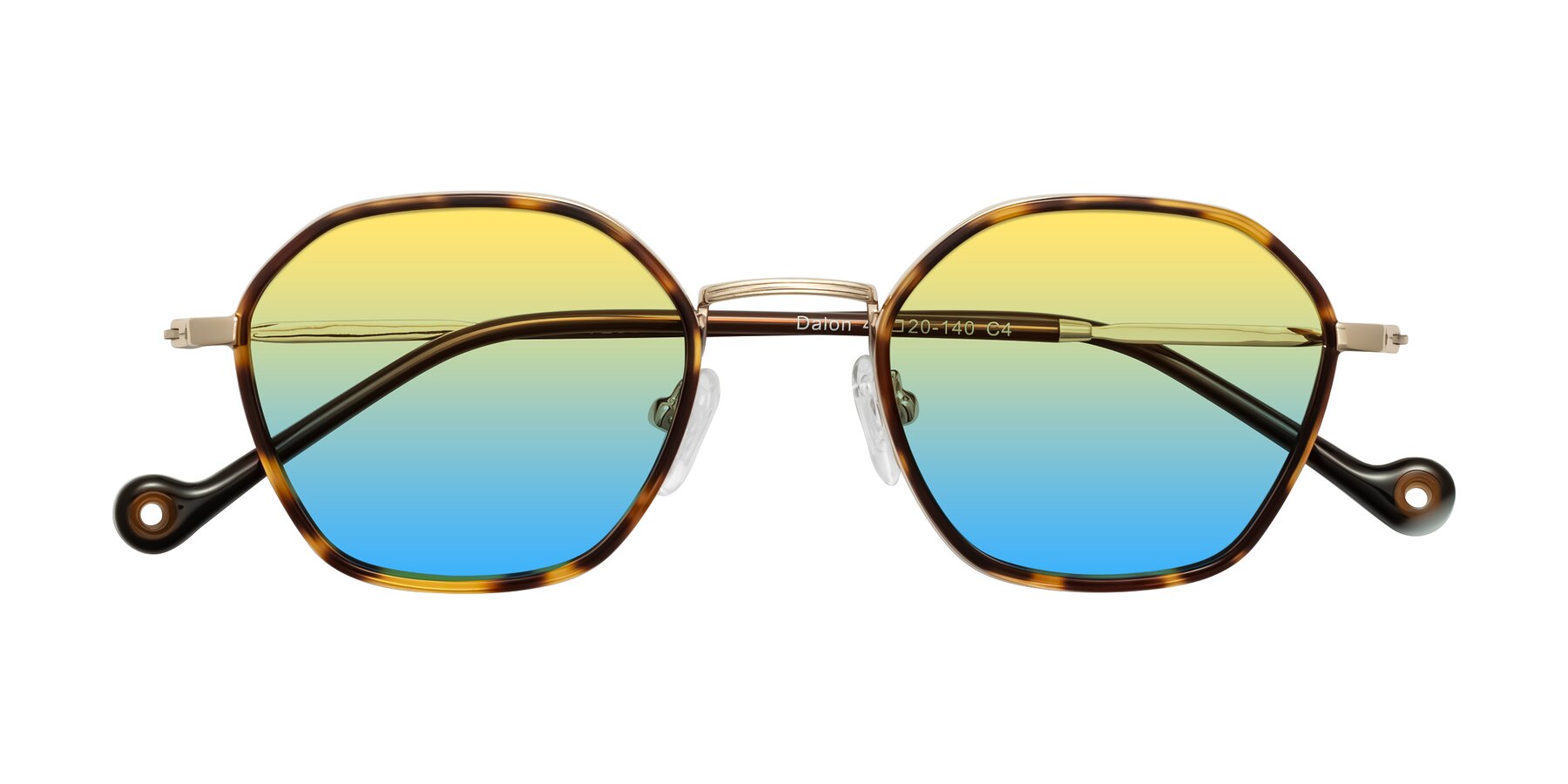 Folded Front of Dalon in Leopard-Print/Gold with Yellow / Blue Gradient Lenses