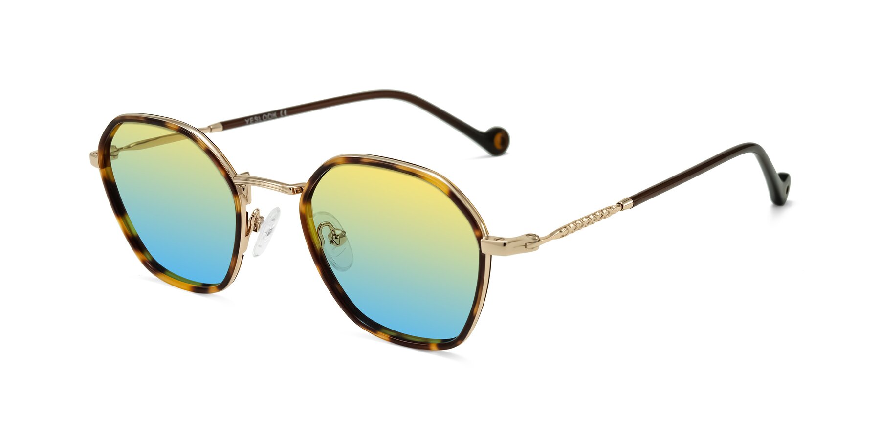 Angle of Dalon in Leopard-Print/Gold with Yellow / Blue Gradient Lenses
