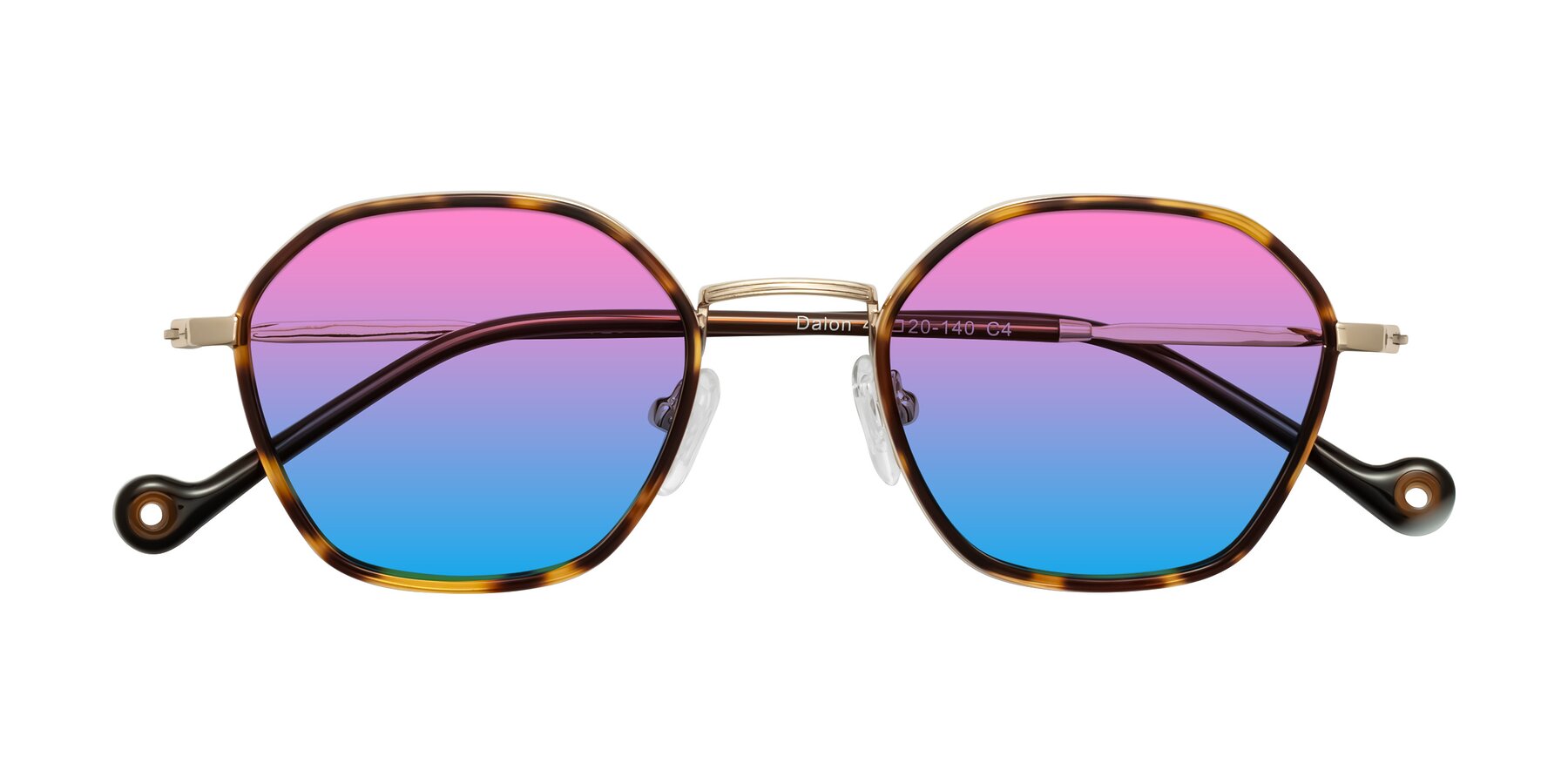 Folded Front of Dalon in Leopard-Print/Gold with Pink / Blue Gradient Lenses