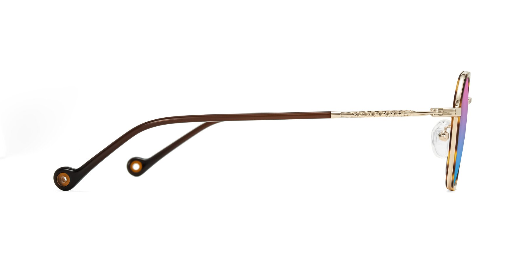 Side of Dalon in Leopard-Print/Gold with Pink / Blue Gradient Lenses