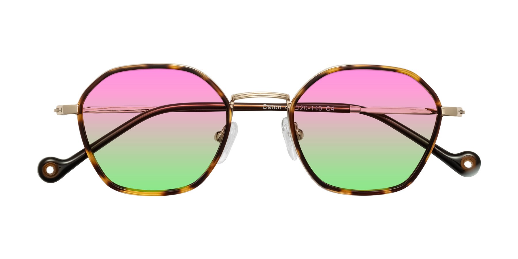 Folded Front of Dalon in Leopard-Print/Gold with Pink / Green Gradient Lenses