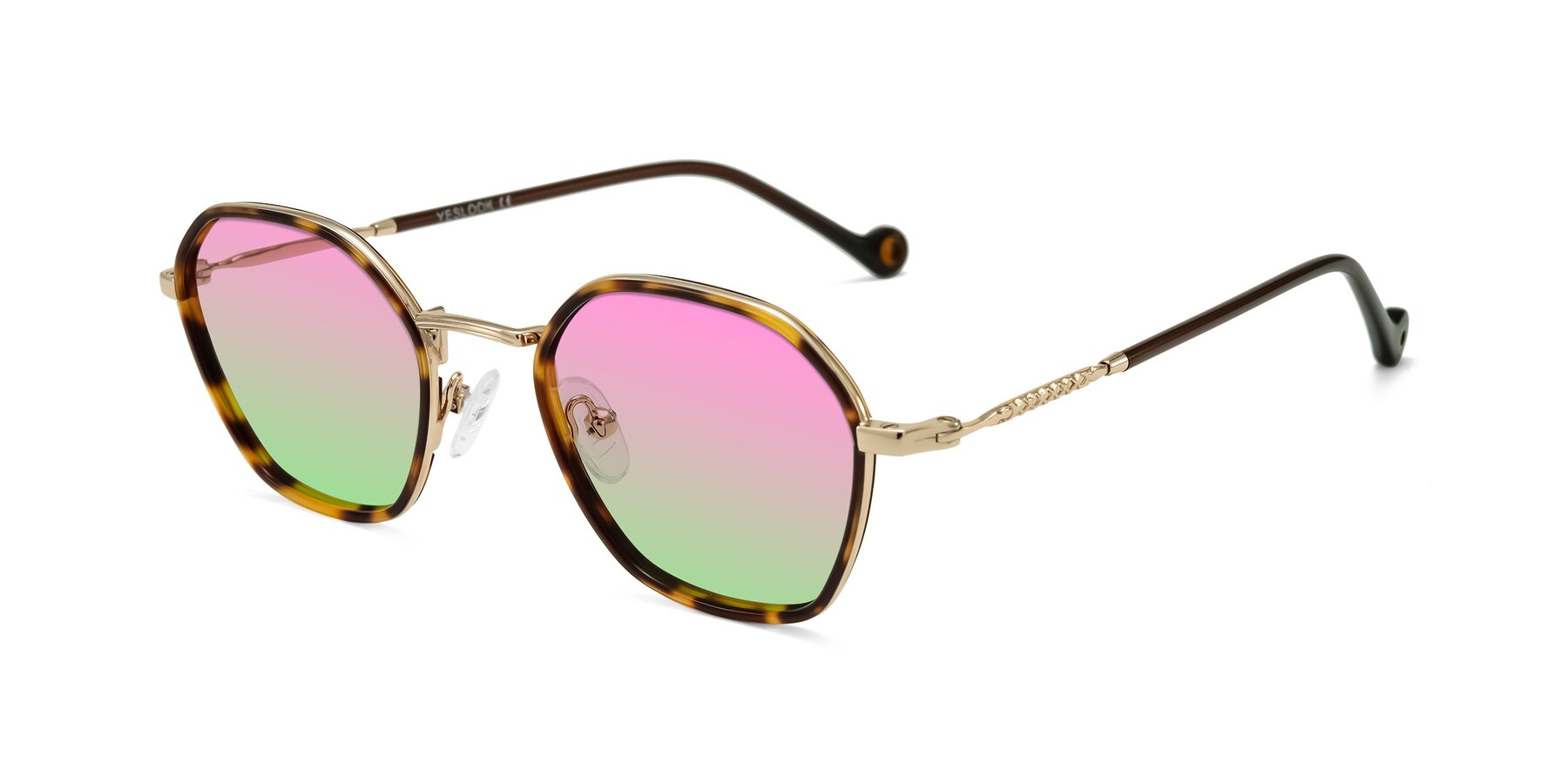Angle of Dalon in Leopard-Print/Gold with Pink / Green Gradient Lenses
