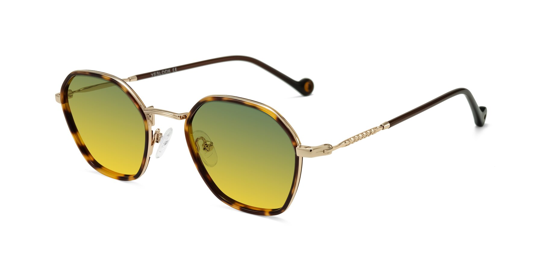Angle of Dalon in Leopard-Print/Gold with Green / Yellow Gradient Lenses