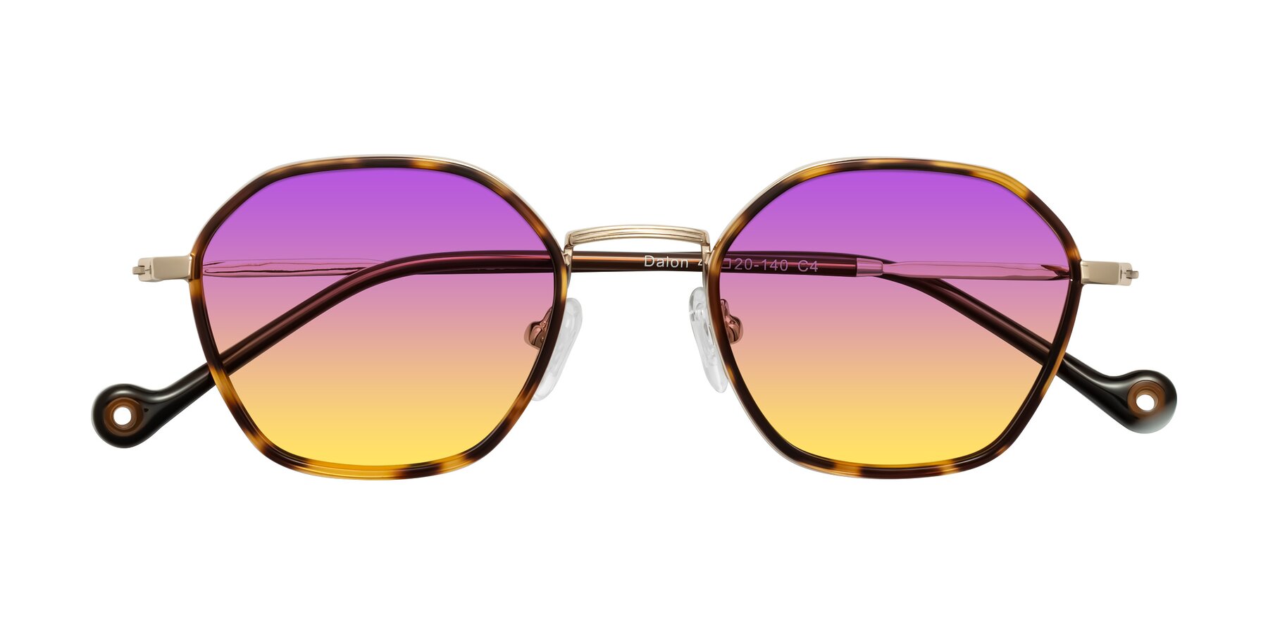 Folded Front of Dalon in Leopard-Print/Gold with Purple / Yellow Gradient Lenses