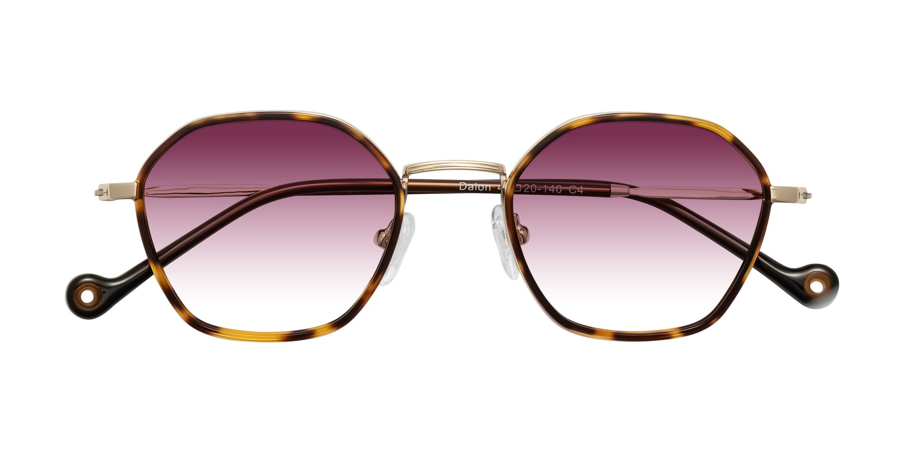 Folded Front of Dalon in Leopard-Print/Gold with Wine Gradient Lenses