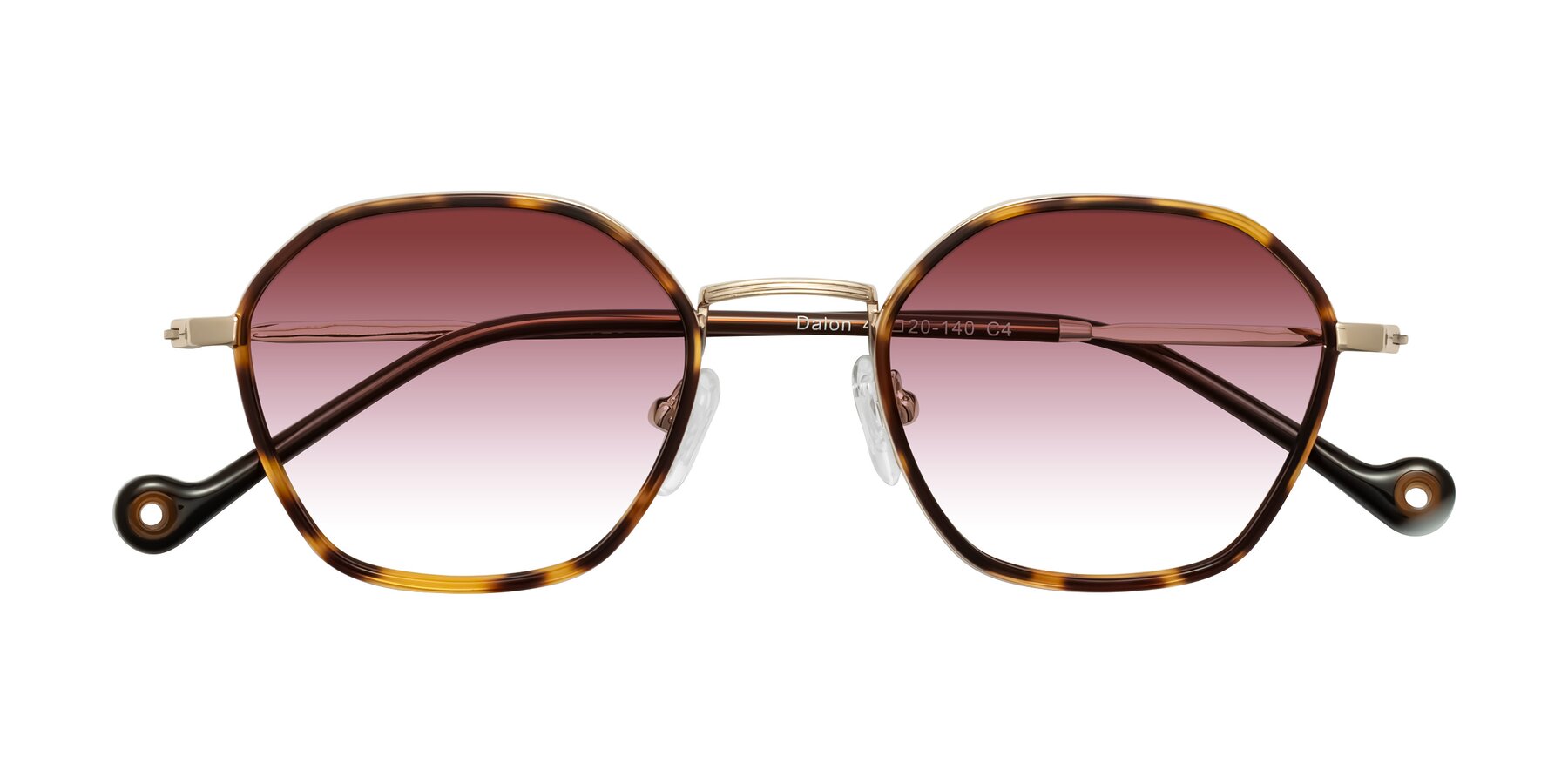 Folded Front of Dalon in Leopard-Print/Gold with Garnet Gradient Lenses