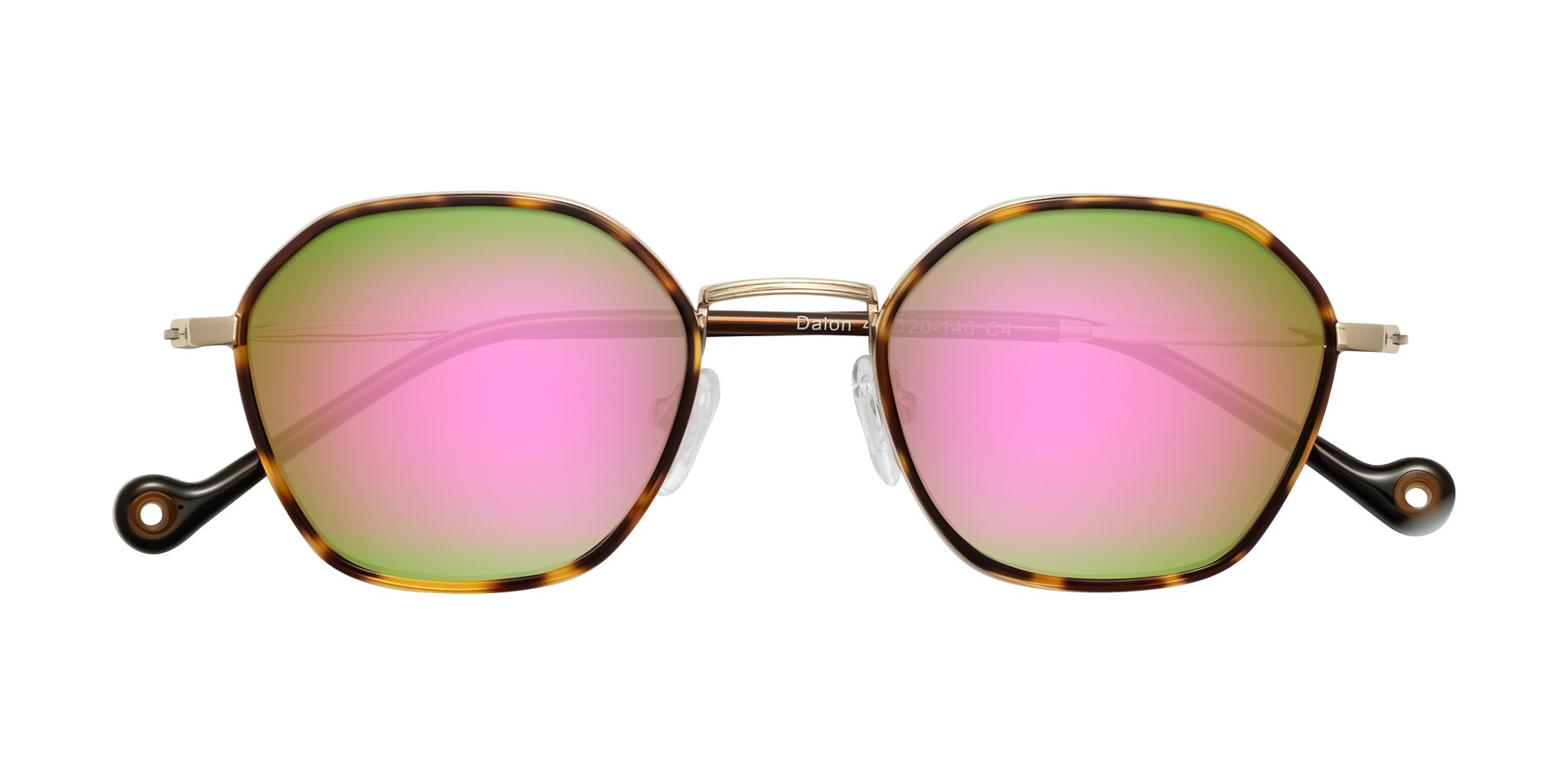 Folded Front of Dalon in Leopard-Print/Gold with Pink Mirrored Lenses