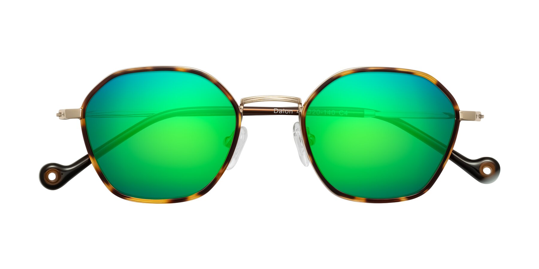 Folded Front of Dalon in Leopard-Print/Gold with Green Mirrored Lenses