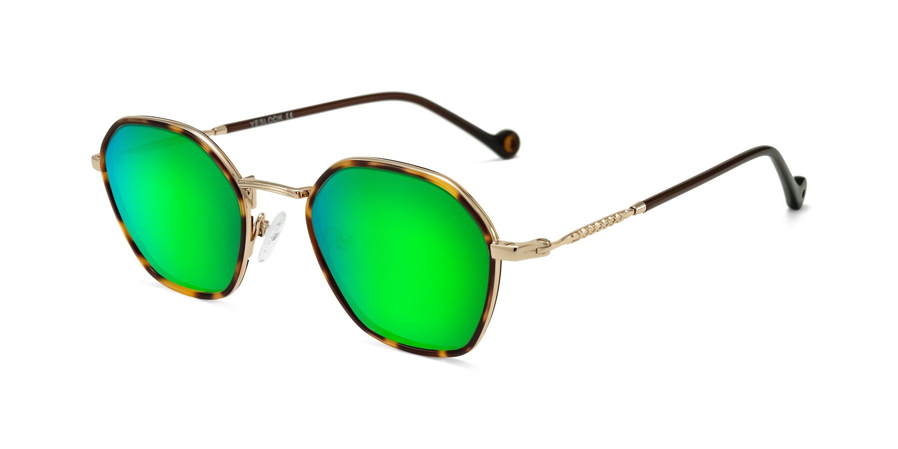 Angle of Dalon in Leopard-Print/Gold with Green Mirrored Lenses