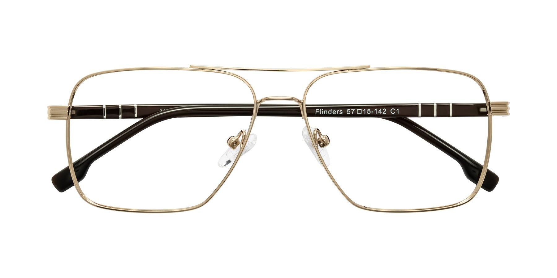 Folded Front of Flinders in Gold with Clear Eyeglass Lenses